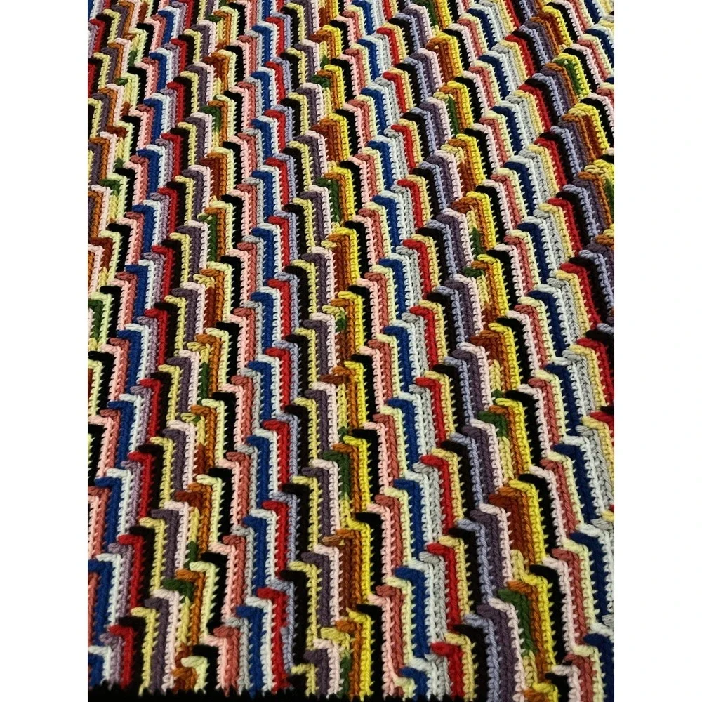 Vintage Handmade Retro Multicolor Crochet Afghan Granny Blanket 50x67